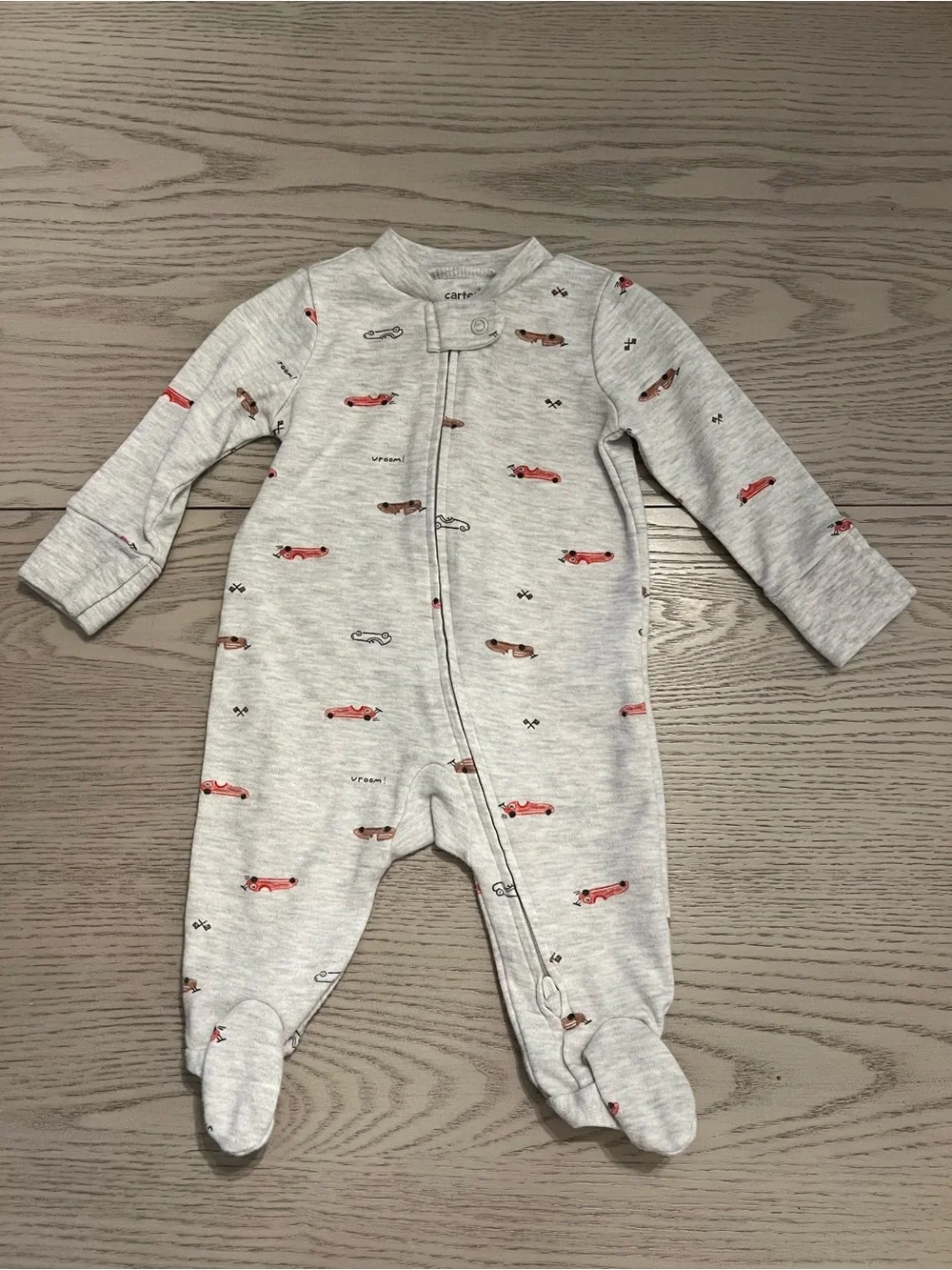 Carter's Light Gray Car Print Footed One-Piece